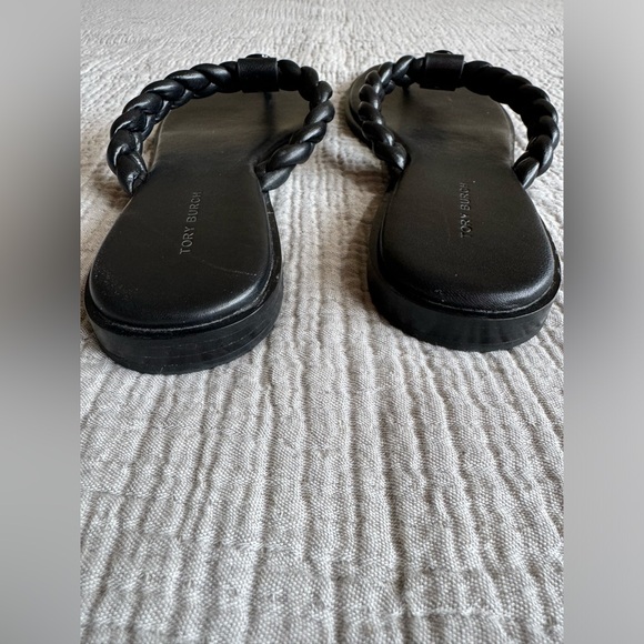 Tory Burch Benton Braided Black Leather Thong Sandals sz 9 - Picture 4 of 7